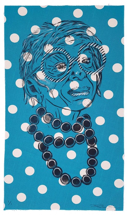 Iris Lino Print on Polka dot fabric - Click here to view and order this product