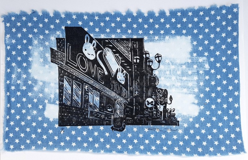 Love Hotel - star cotton linocut  - Click here to view and order this product